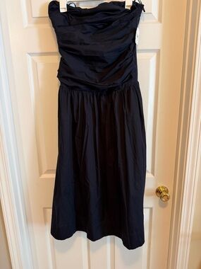 Altar'd State Strapless Navy Ruched Bodice Midi Dress